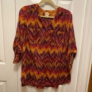 Faded Glory Women's Red and Yellow Chevron Blouse